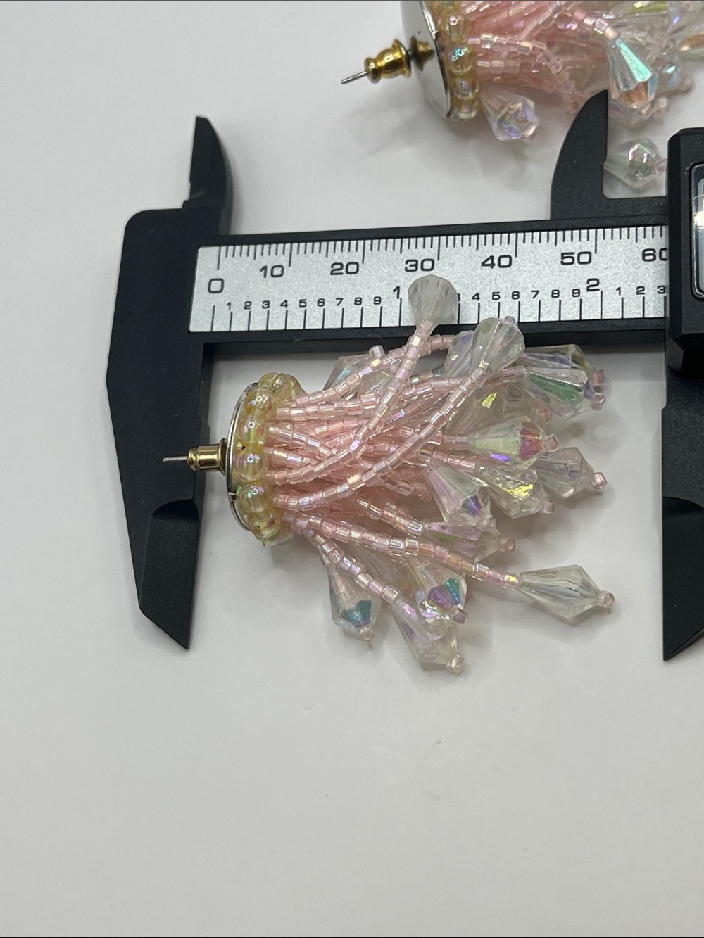 Pink Iridescent Beaded Tassel Earrings - Picture 8 of 9